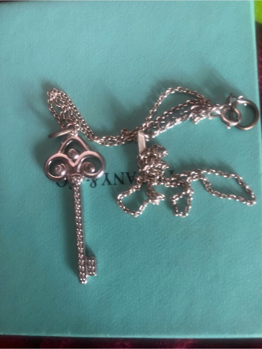 Tiffany & Co. Silver Pavé Key Pendant Necklace with Turquoise Box